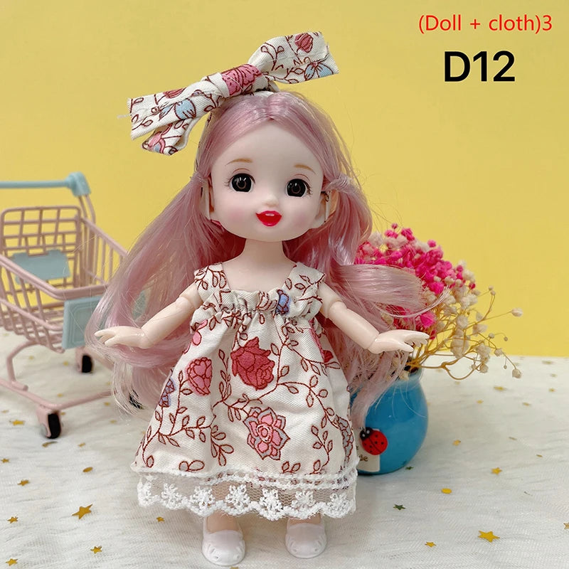 17cm Mini Doll 13 Movable Joint Doll With 3D Big Eyes DIY Toy Doll With Clothes Dress Up 1/12 Fashion Doll Children Girls Gift
