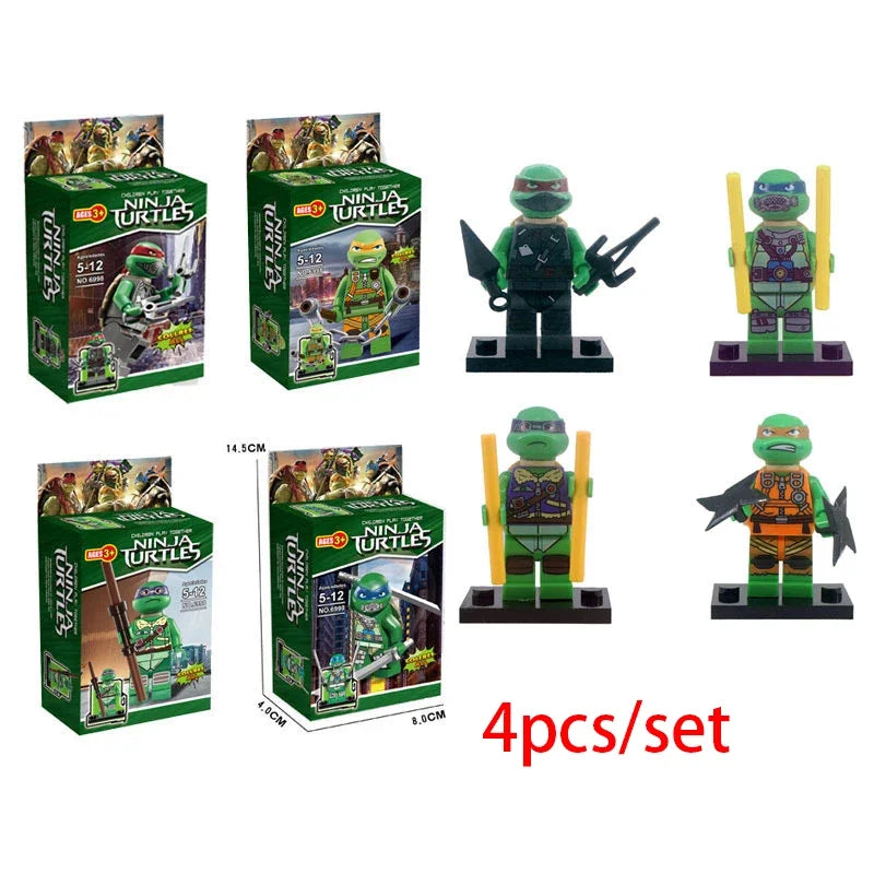 4pcs 6pcs TMNT Mini Action Figures Ninja Turtle Bricks Leo Raph Don Doll Assemble Building Blocks MOC DIY Toys for Children