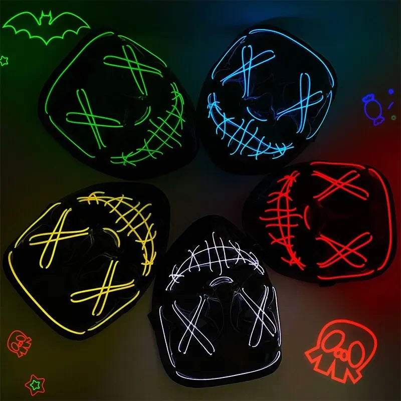 Hot Sale Halloween Glowing Scary Face Mask Luminous LED Purge Mask Neon Light Up Horror Party Mask Cosplay Costume Supplies