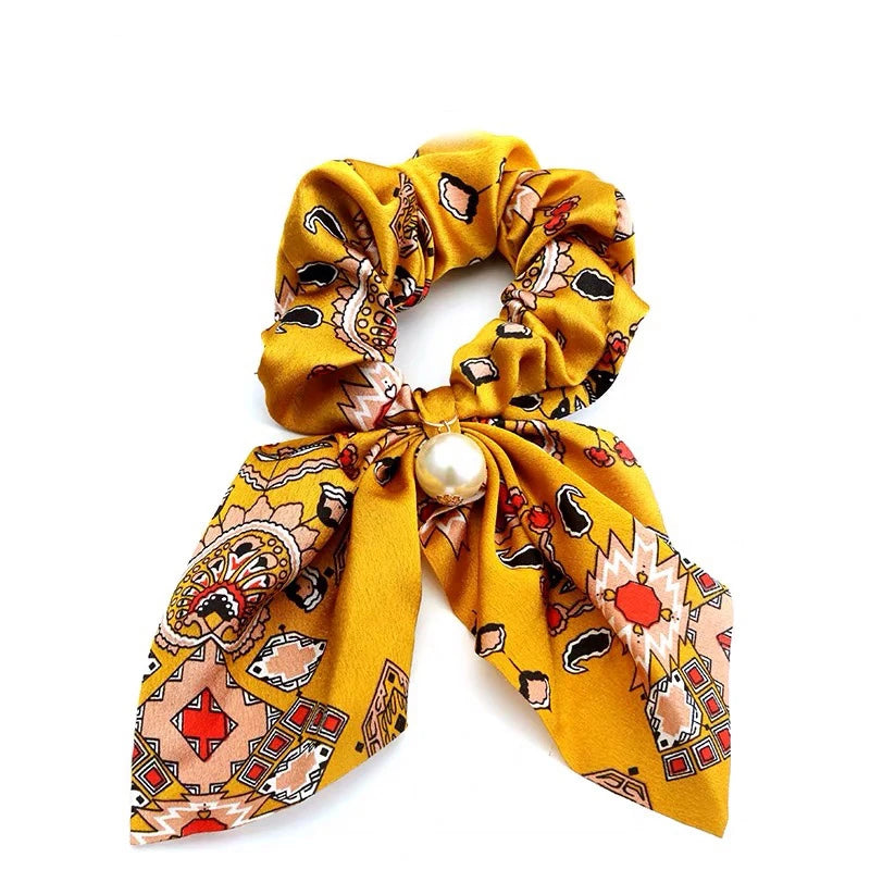 Fashion Bowknot Ponytail Holder Elastic Hair Bands for Girls Flower Printing Hair Accessories Women Hairband Ribbon Headwear