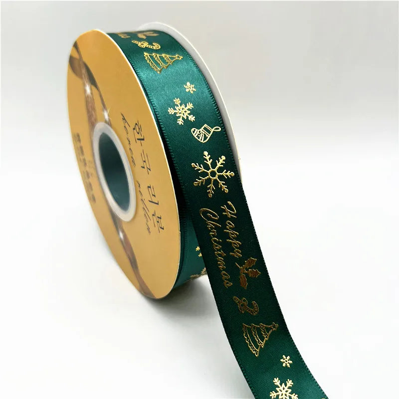 5yards 25mm Christmas Ribbon Printing Polyester Ribbon for Handmade Bow Party Christmas Decorations DIY Christmas Gift Wrapping