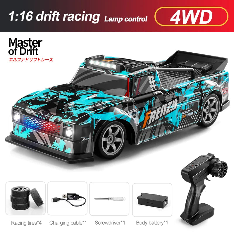 1:16 RC Four-Wheel Drive Drift Car Racing LED Lighting Competitive Remote Control High Speed Vehicle Tire Replace Kids Toys Boys