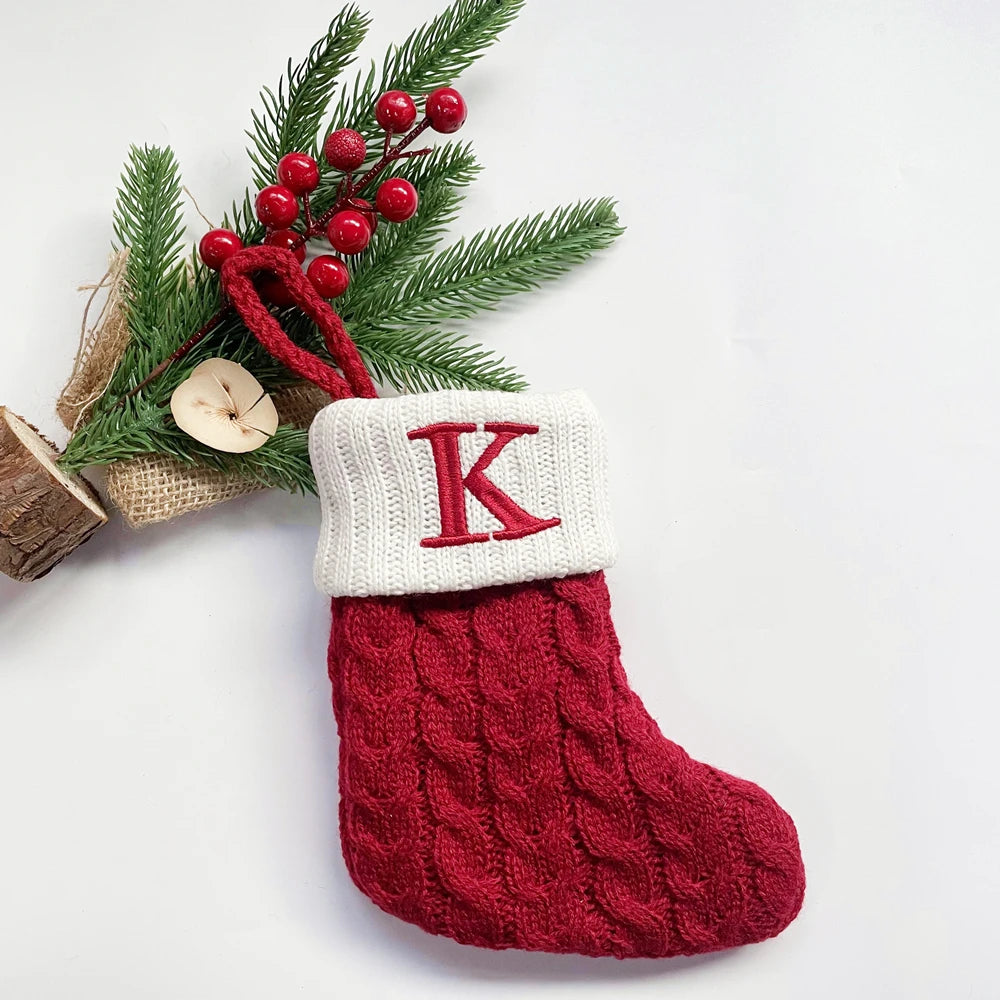 Christmas Socks Snowflake Alphabet Letters Christmas Knitting Stocking Christmas Tree Pendant Decoration for Home Xmas Gift 2024