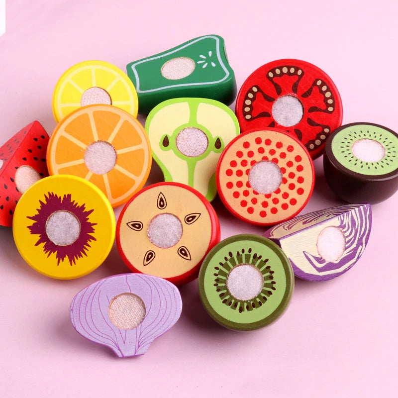 1Pcs Fruit Cutting Educational Toys Wooden Paste Stickers Vegetable Fruit Cutting Kitchen Toy Educational Toy for Children Gift