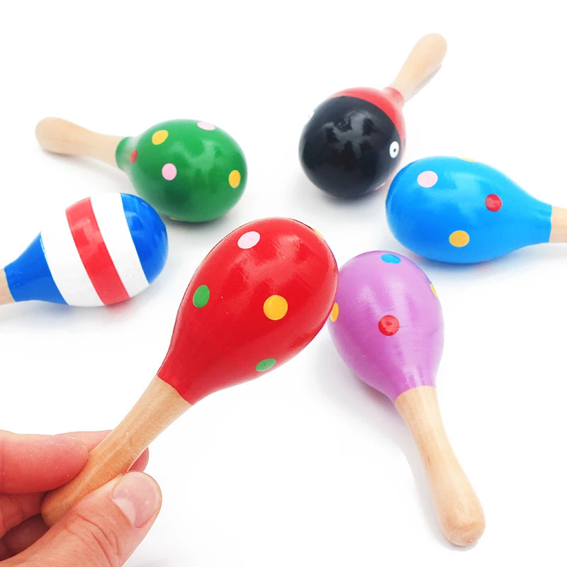 1Pc 12x4cm Infant & Toddlers Wood Sand Hammer Wooden Maraca Rattles Sand Hammer Kids Musical Party Favor Child Baby Shaker Toy