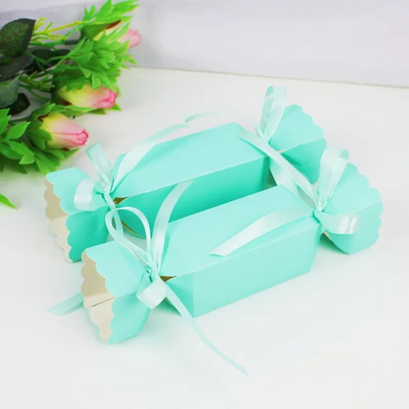 10pcs Candy Box for Christmas With Ribbons DIY Sweets Chocolate Cookies Decoration Party Gift Xmas Wedding Paper Packaging Boxes