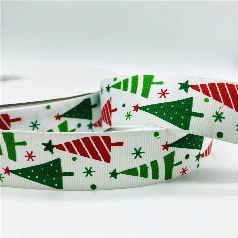 5yards/Lot 25mm Christmas Decor Grosgrain Ribbon Printed Christmas Ribbon for Handmade Design Christmas Decoration Sewing Fabric