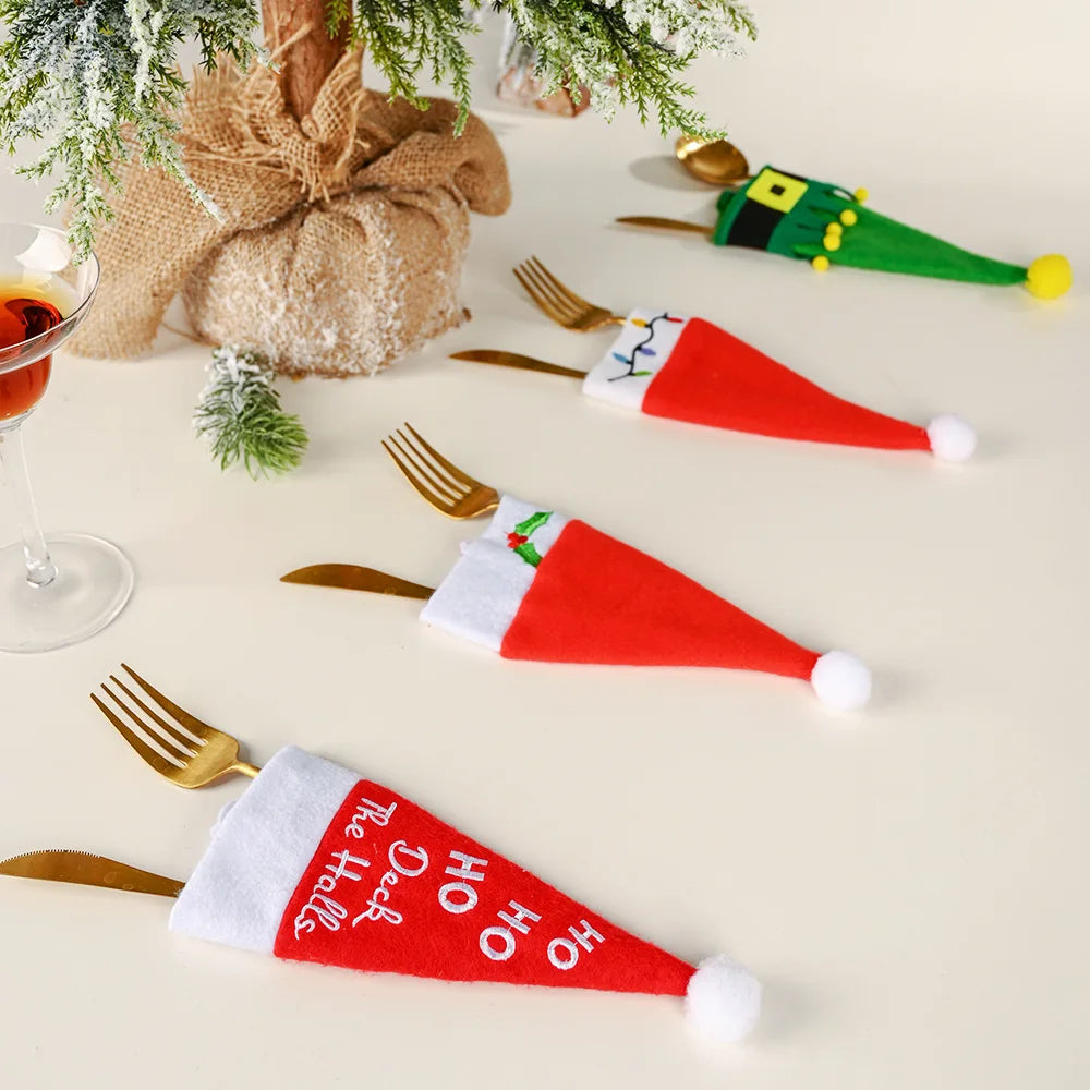 Christmas Cutlery Holders Christmas Knife Fork Tableware Bags Pocket Christmas Decoration 2024 New Year Dinner Table Ornament