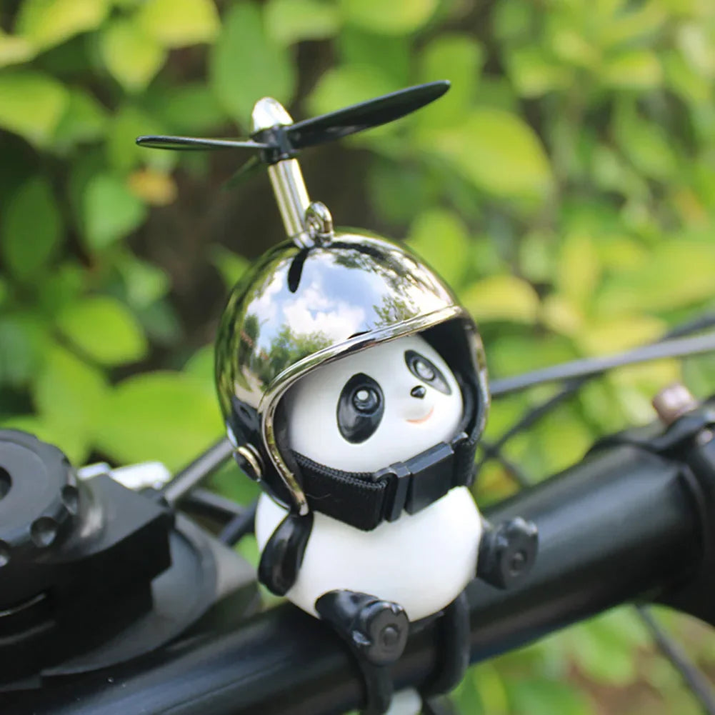 Motorcycle Handlebar Decoration Bike Electric Cute Panda Cartoon With Helmet Airscrew Ornaments Toy Riding Equipment Accessories