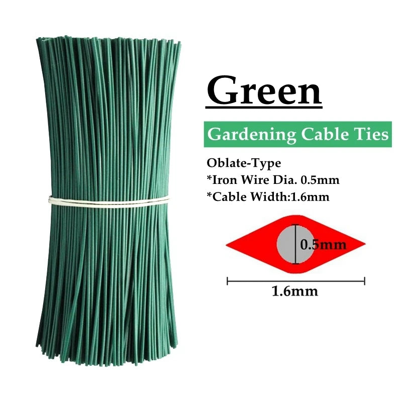 100pcs Gardening Cable Ties Reusable Oblate Iron Wire Bonsai Flower Cucumber Vine Climbing Plants Cable Tie