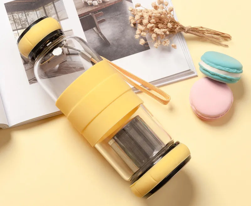 550ML Portable Rope Sports&Outdoor Glass Water Bottle Fruit Juice Kettle Drink Cup Directly Stainless Steel Tea Strainer