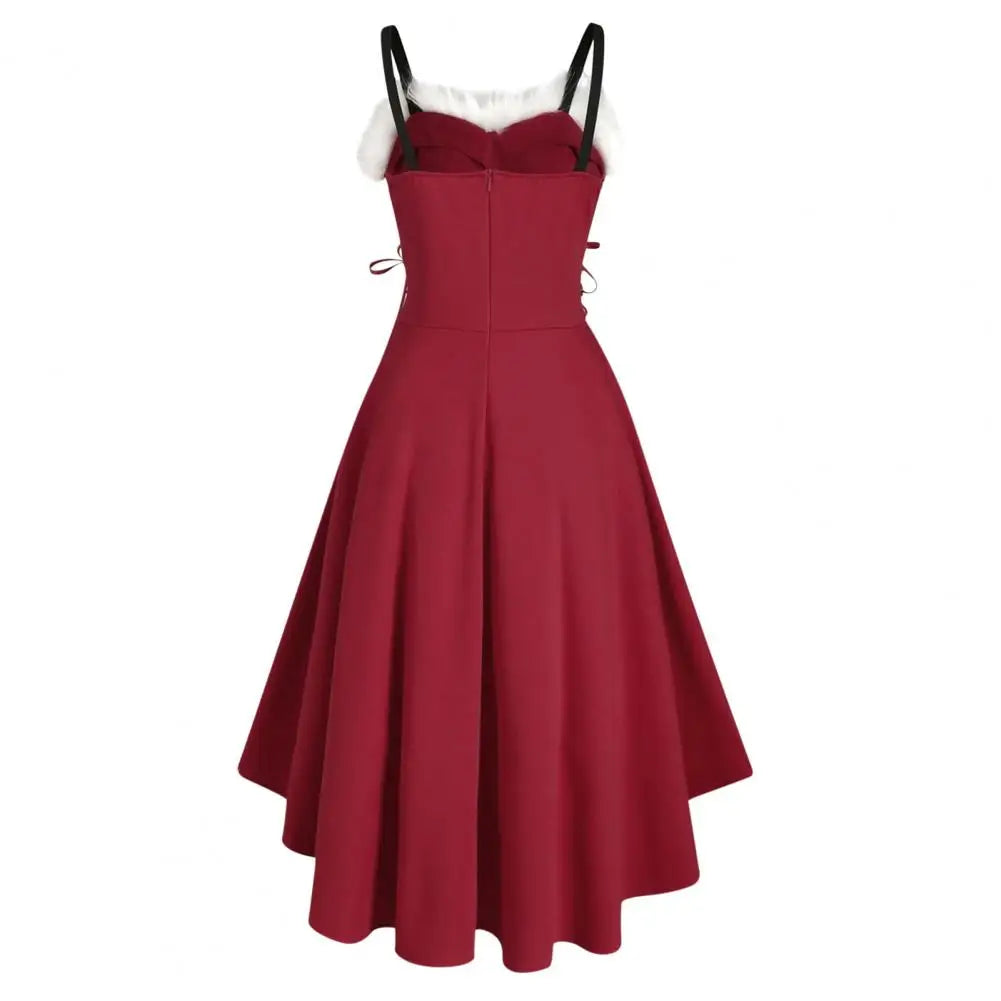 Christmas Dress Off Shoulder Contrast Color Large Hem Patchwork Dress Autumn Winter High Low Dress Festival Xmas Dresses