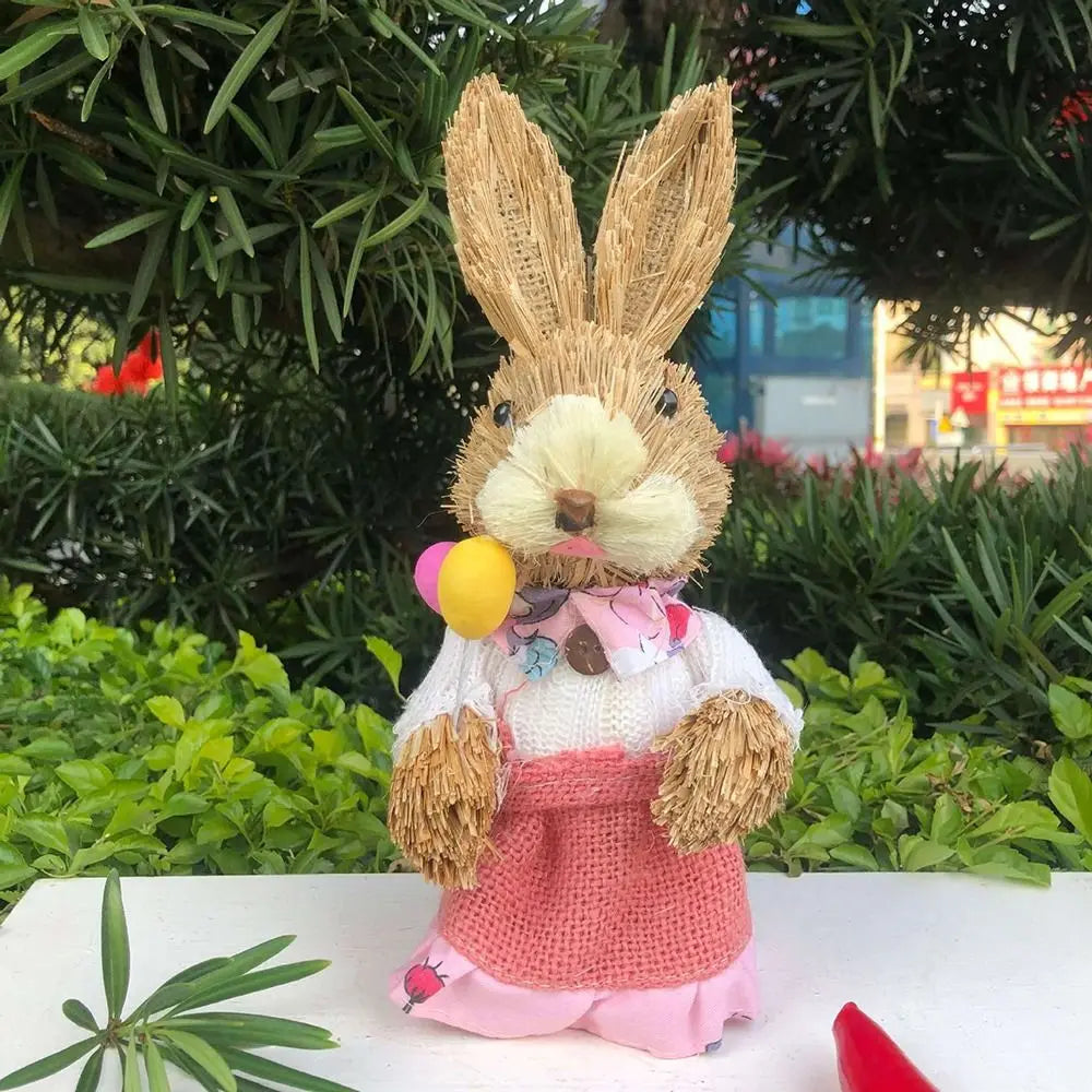 Decorations Garden Ornaments DIY Straw Rabbit Exquisite Hand Gifts Prizes Birthday Gifts Easter Decorations for 25cm