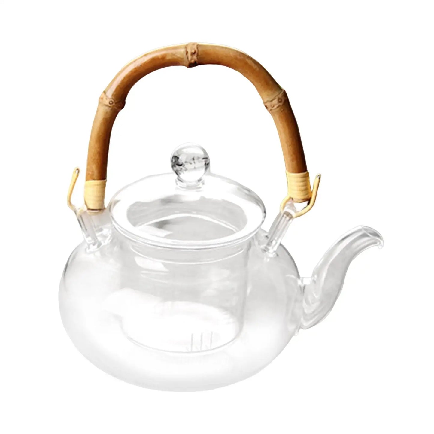 Glass Teapot With Infuser Tea Kettle Wood Handle Water Pitcher for Loose Leaf Juice Milk