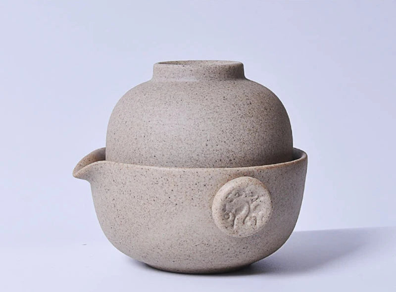 Handmade Retro Rough Pottery Travel Tea Set 1 Cup+1 Pot,tea Cup Teapot Chinese Ceramic Teapot Kettle Porcelain Gaiwan Tea Cup