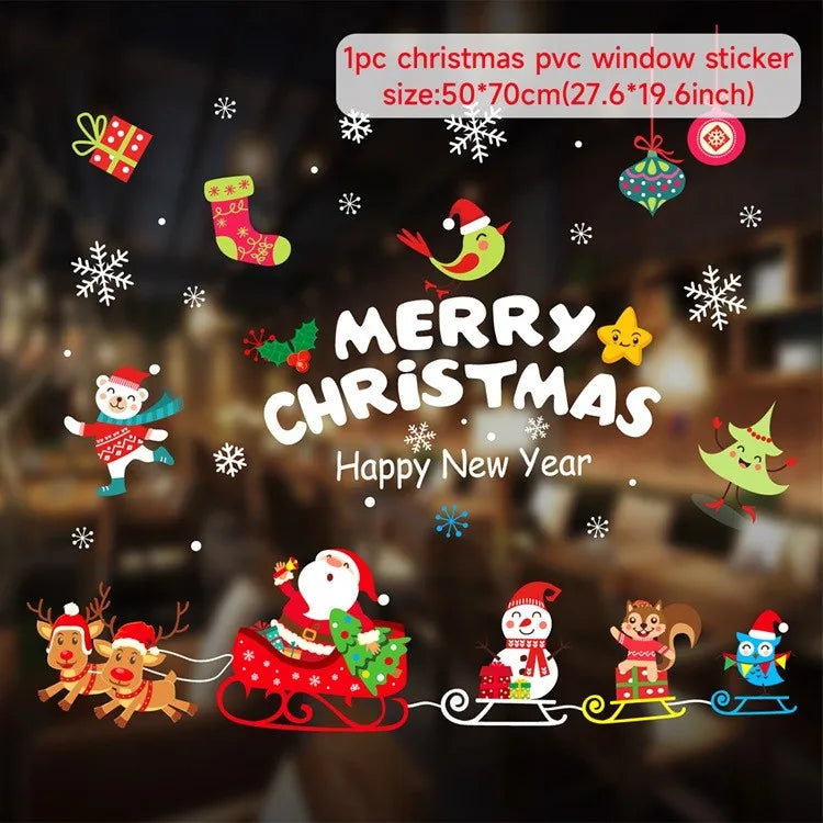 Christmas Wall Window Stickers Marry Christmas Decoration for Home 2024 Christmas Ornaments Xmas Navidad Gift New Year 2025