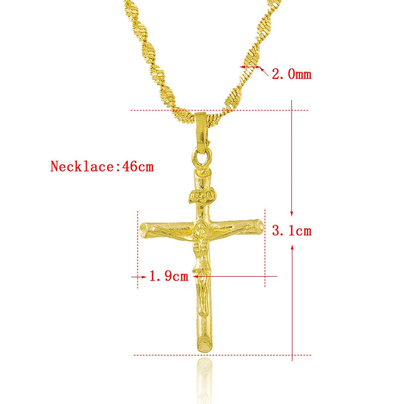 Real 24K Gold Color Cross Pendant & Necklace for Men/Women Gold Chain Religious Christian Jewelry Christmas Gifts