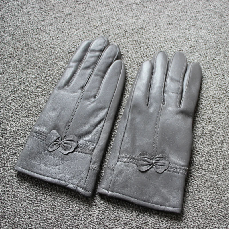 2020 Women's Genuine Leather Gloves Red Sheepskin Gloves Autumn and Winter Fashion Female Windproof Gloves