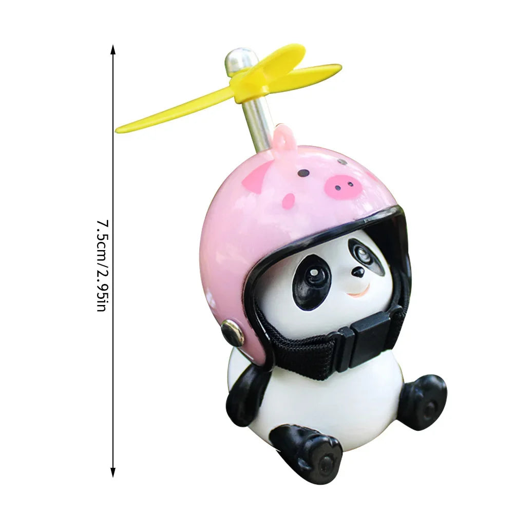 Motorcycle Handlebar Decoration Bike Electric Cute Panda Cartoon With Helmet Airscrew Ornaments Toy Riding Equipment Accessories