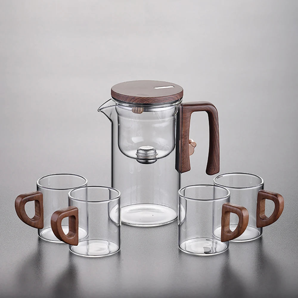 Glass Tea Pot Kettle Infuser 520ml/720ml Teapot Water Separation Inner Magnet One Click Magnetic Switch Tea Filtration Cup Set