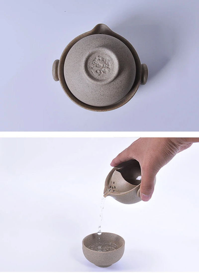 Handmade Retro Rough Pottery Travel Tea Set 1 Cup+1 Pot,tea Cup Teapot Chinese Ceramic Teapot Kettle Porcelain Gaiwan Tea Cup