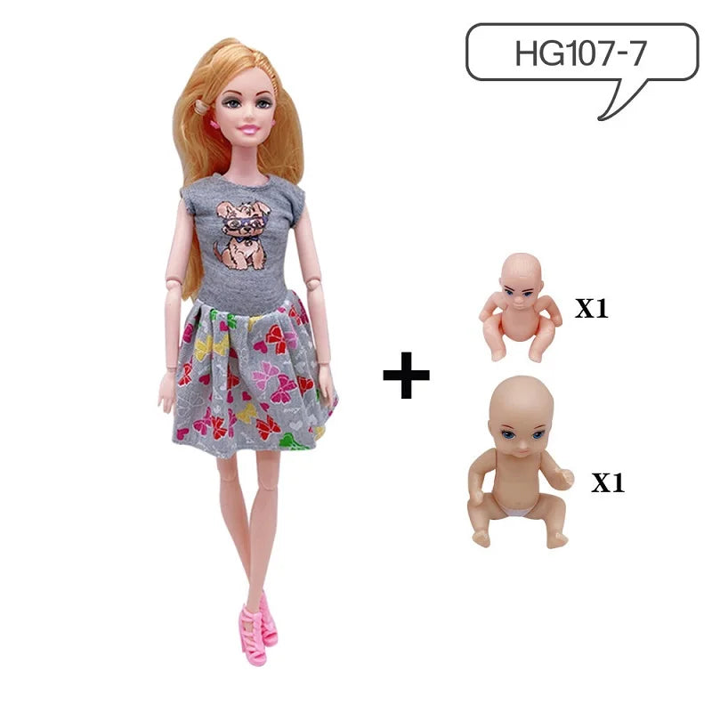 Handmade 11.5Inches Pregnant Doll Mom Have 2Pcs Baby in Her Tummy With 1Pc Clothes Educational Dolls Girl Toy for Barbie Gift
