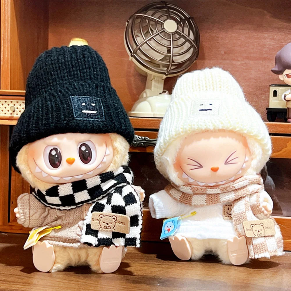 17cm Mini Plush Doll Clothes Outfit Accessories for Korea Kpop Exo Labubu Idol V1 V2 Sweater Overalls Scarf Set Clothing Gift