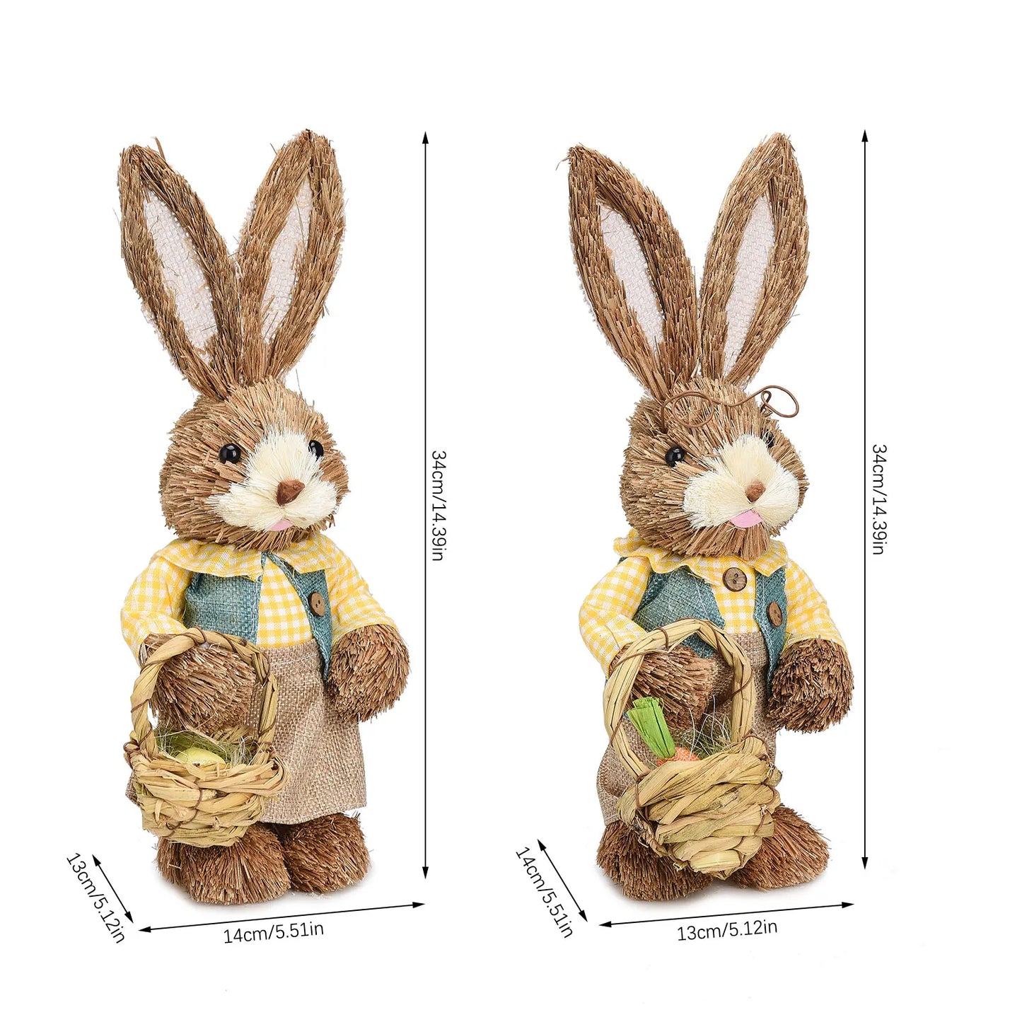 2PCS Straw Rabbit 2024 Easter Bunny Ornament Party Decorations Holiday Home Garden Wedding Decor Crafts Photo Props 25/35cm