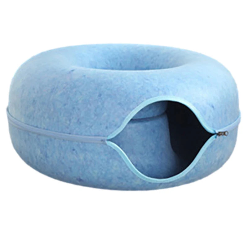 Donut Cat Bed for 2 Cats Detachable Pet Cat Tunnel Interactive Game Toy Dual-Use Felt Indoor Kitten Sports Equipment Cat Supplie