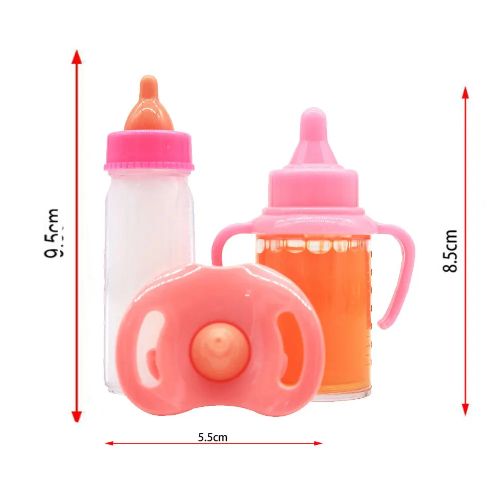 Large Size Baby Doll Feeding Bottle Set Baby Care Toy Stroller 2pcs Milk and Juice Bottles With Toy Pacifier for Baby Dolls