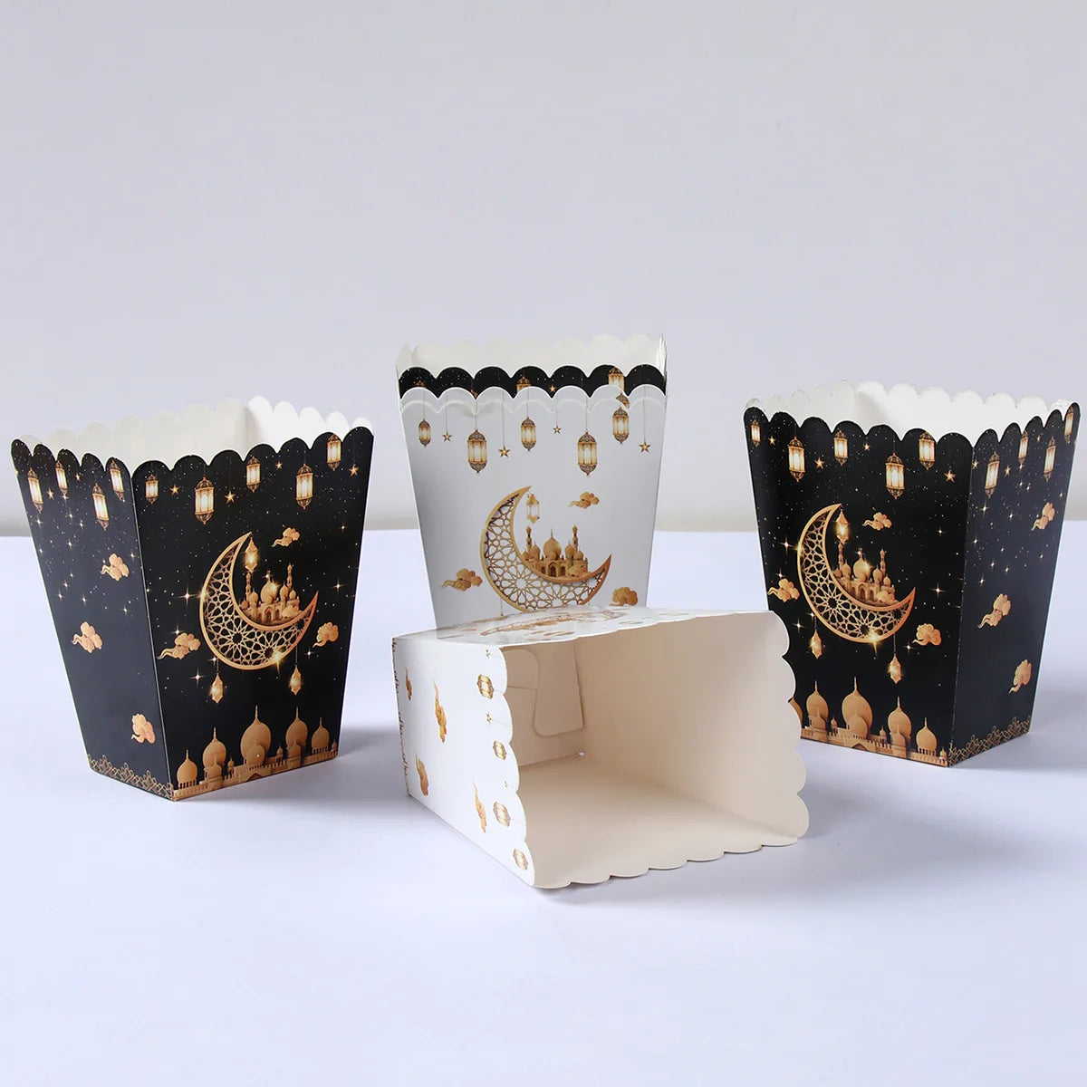 EID Popcorn Box Candy Bag Biscuit Gift Box Ramadan Decorations for Home 2024 EID Mubarak Islamic Muslim Party Decor Eid Al-Fitr