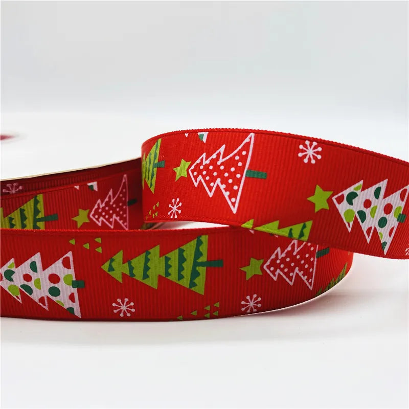 5yards/Lot 25mm Christmas Decor Grosgrain Ribbon Printed Christmas Ribbon for Handmade Design Christmas Decoration Sewing Fabric
