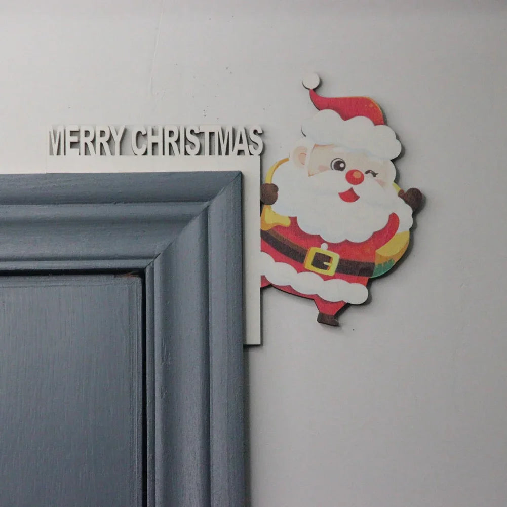 Christmas Door Frame Decoration Santa Claus Wooden Christmas Decorations Happy New Year 2024 Door Frame Trim Wood Xmas Decor