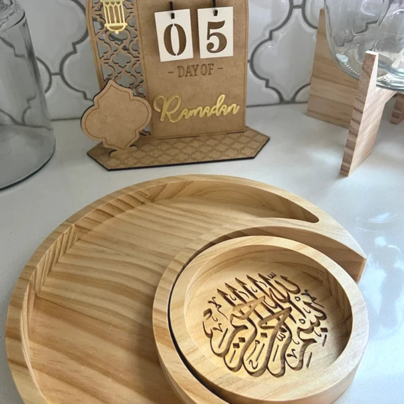 2025 1set Ramadan Serving Tray Eid Tray Ramadan Home Room Kitchen Decoration Gifts for Family Mubarak Kareem Favor Item Supplies