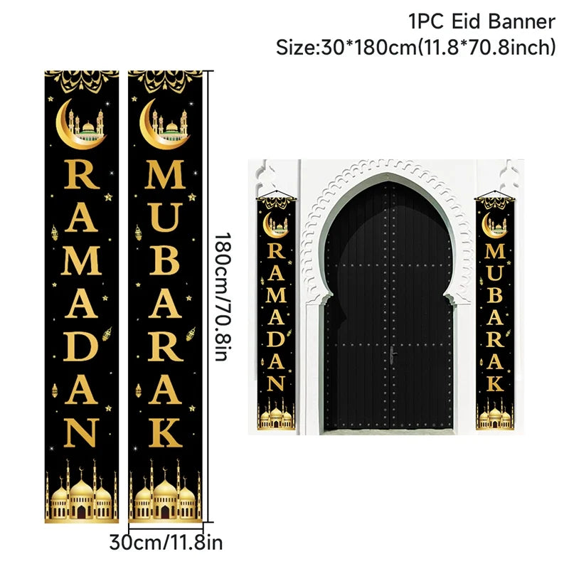 Eid Mubarak Door Banner Ramadan Decoration 2024 for Home Mubarak Ramadan Kareem Islamic Muslim Party Decor Eid Al Adha Gifts