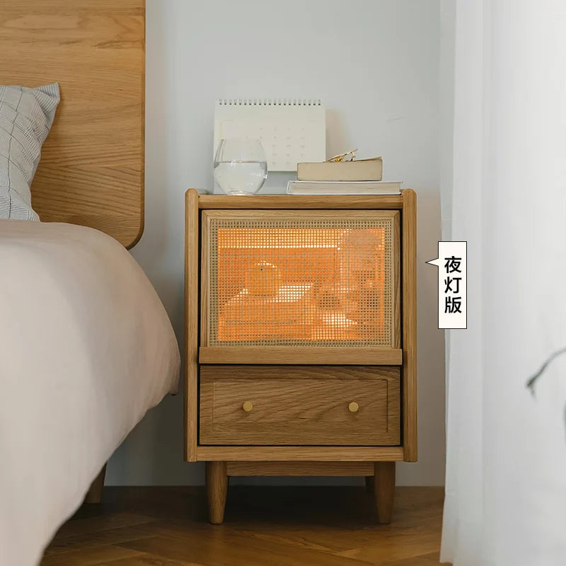 Nightstands Rattan Weaving Bedroom Furniture Bedside Table Multifunctional Small Side Storage Cabinet Solid Wood Night Stand