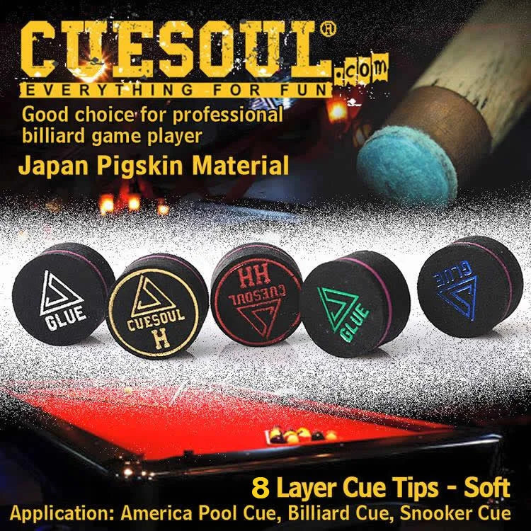 CUESOUL 6pcs/Set Super Soft 14mm 8 Layer Pigskin Billiard Cue Tips