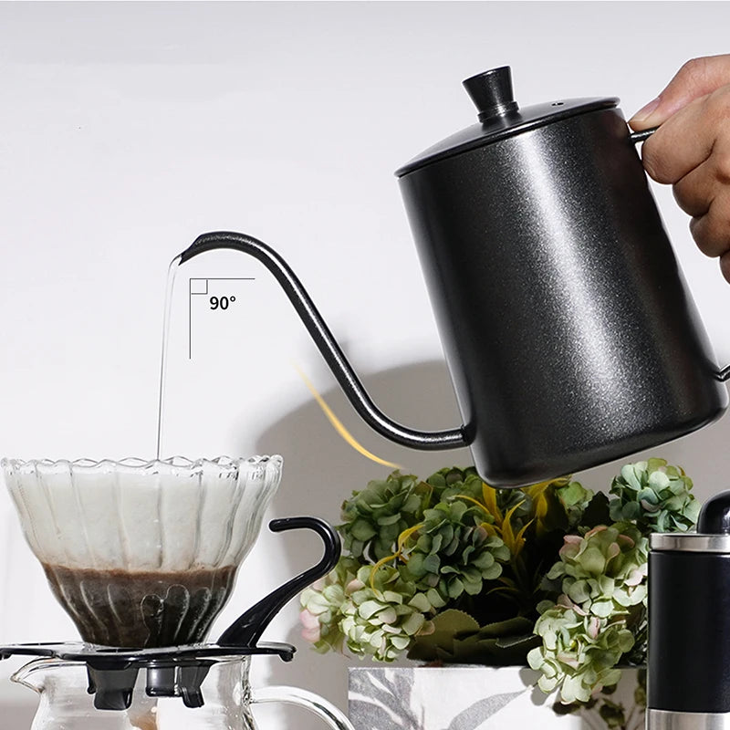 350ml 600ml Drip Kettle Coffee Tea Pot Non-Stick Coating Food Grade Stainless Steel Gooseneck Drip Kettle Swan Neck Thin Mouth