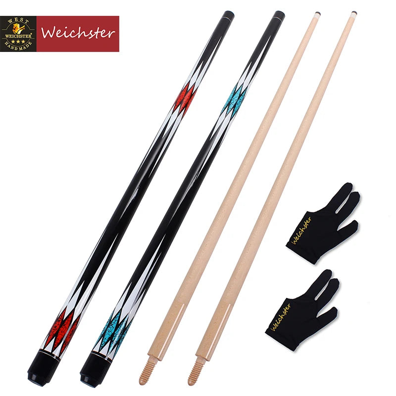 Weichster 3 Cushion Carom Billiard Pool Cue Stick Wooden Joint Cue With Glove