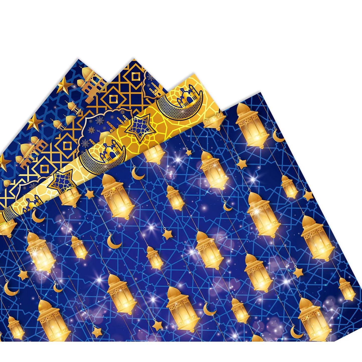 MorSun 12pcs Moon Mosque Patterns Eid Mubarak Gift Wrapping Paper in 4 Designs for for Islam Baby Shower Celebration Party