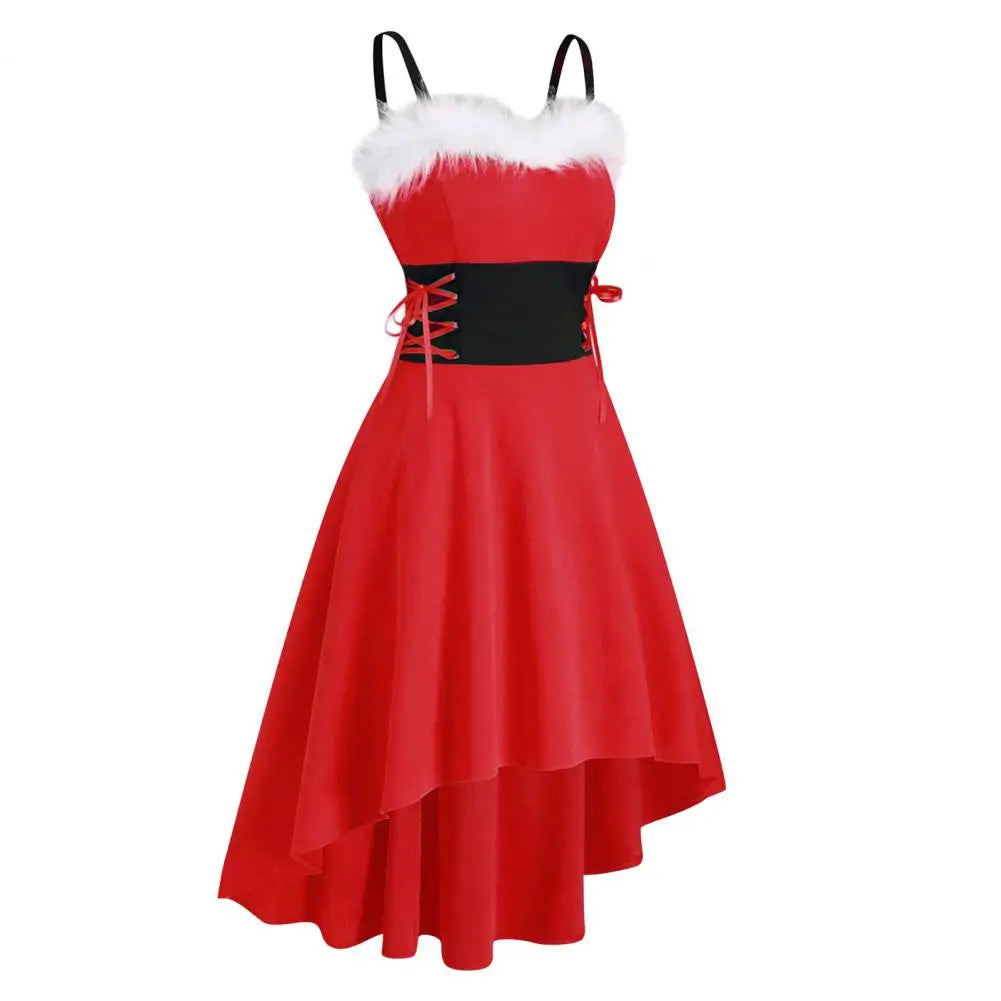 Christmas Dress Off Shoulder Contrast Color Large Hem Patchwork Dress Autumn Winter High Low Dress Festival Xmas Dresses