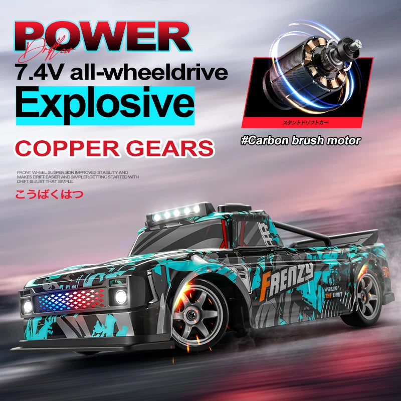 1:16 RC Four-Wheel Drive Drift Car Racing LED Lighting Competitive Remote Control High Speed Vehicle Tire Replace Kids Toys Boys