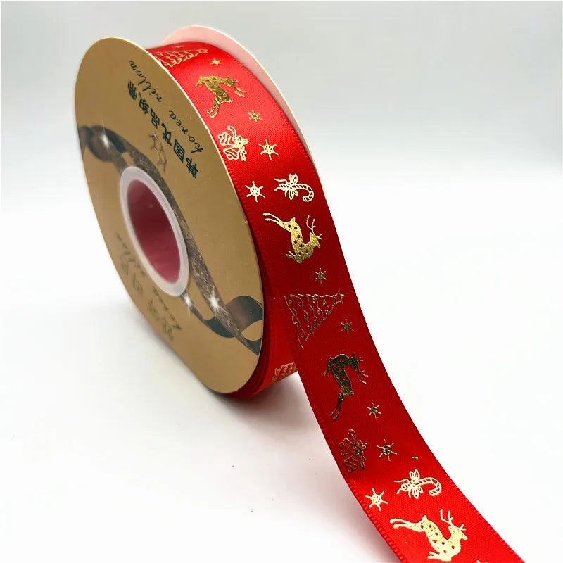 5yards 25mm Christmas Ribbon Printing Polyester Ribbon for Handmade Bow Party Christmas Decorations DIY Christmas Gift Wrapping