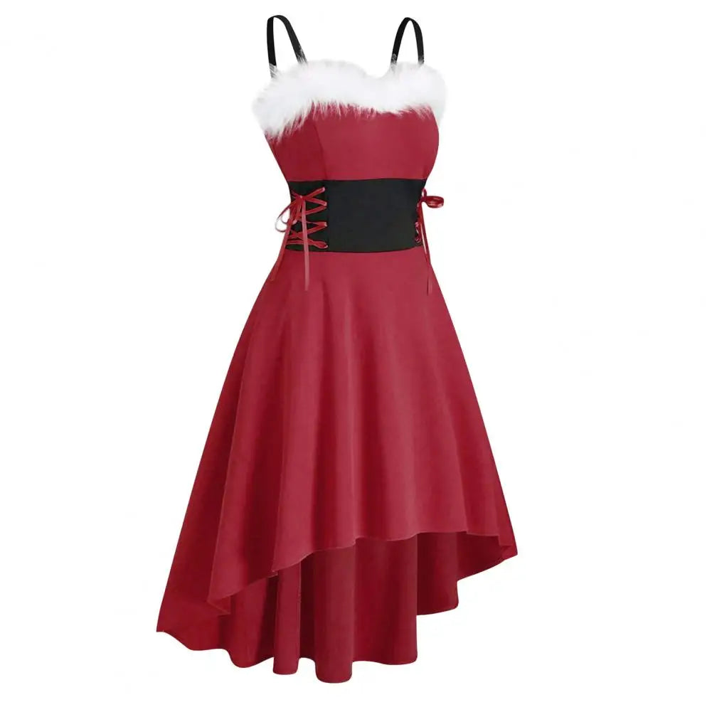 Christmas Dress Off Shoulder Contrast Color Large Hem Patchwork Dress Autumn Winter High Low Dress Festival Xmas Dresses