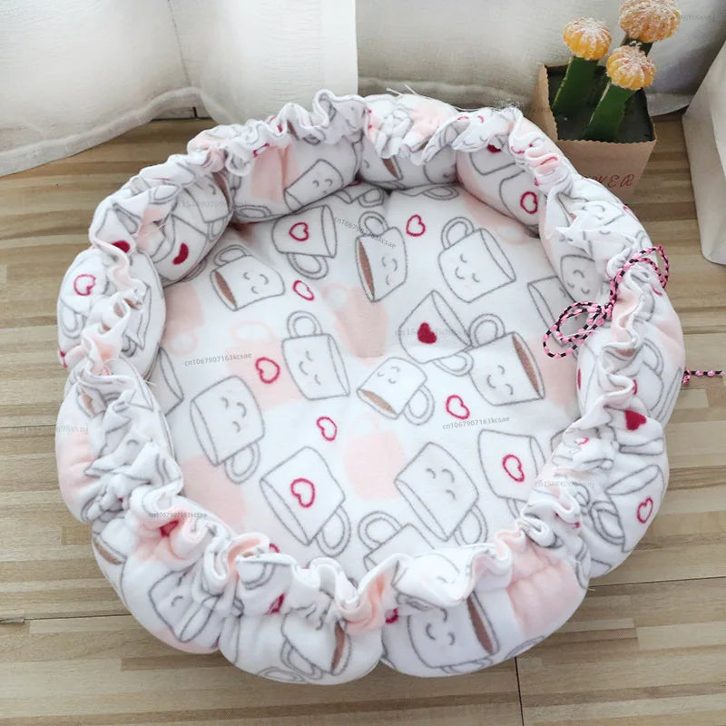 Round Dog Cat Bed Basket Warm Plush Cats Cushion Pet Bag Mat Winter House Soft Nest Puppy Sleeping Sofa for Small Dogs Cat