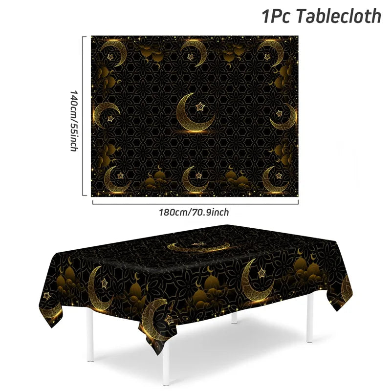 Eid Mubarak Tablecloths Ramadan Decoration for Home 2024 Islamic Muslim Party Decor Ramadan Tableware Supplies Eid Al Adha Gift