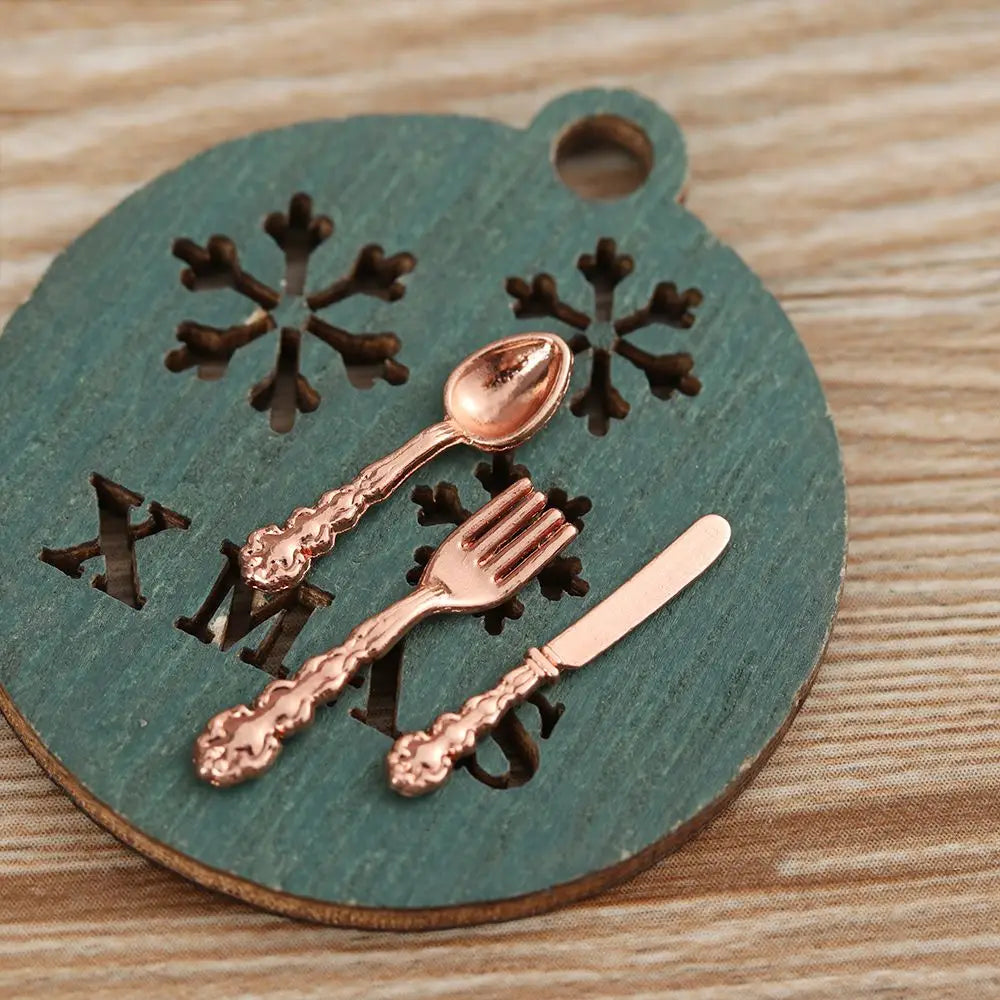 12PCS Gold Silver 1:12 Scale Simulation Toy Dollhouse Furniture Mini Cutlery Doll Accessory Fork Knife Spoon Miniature Cookware