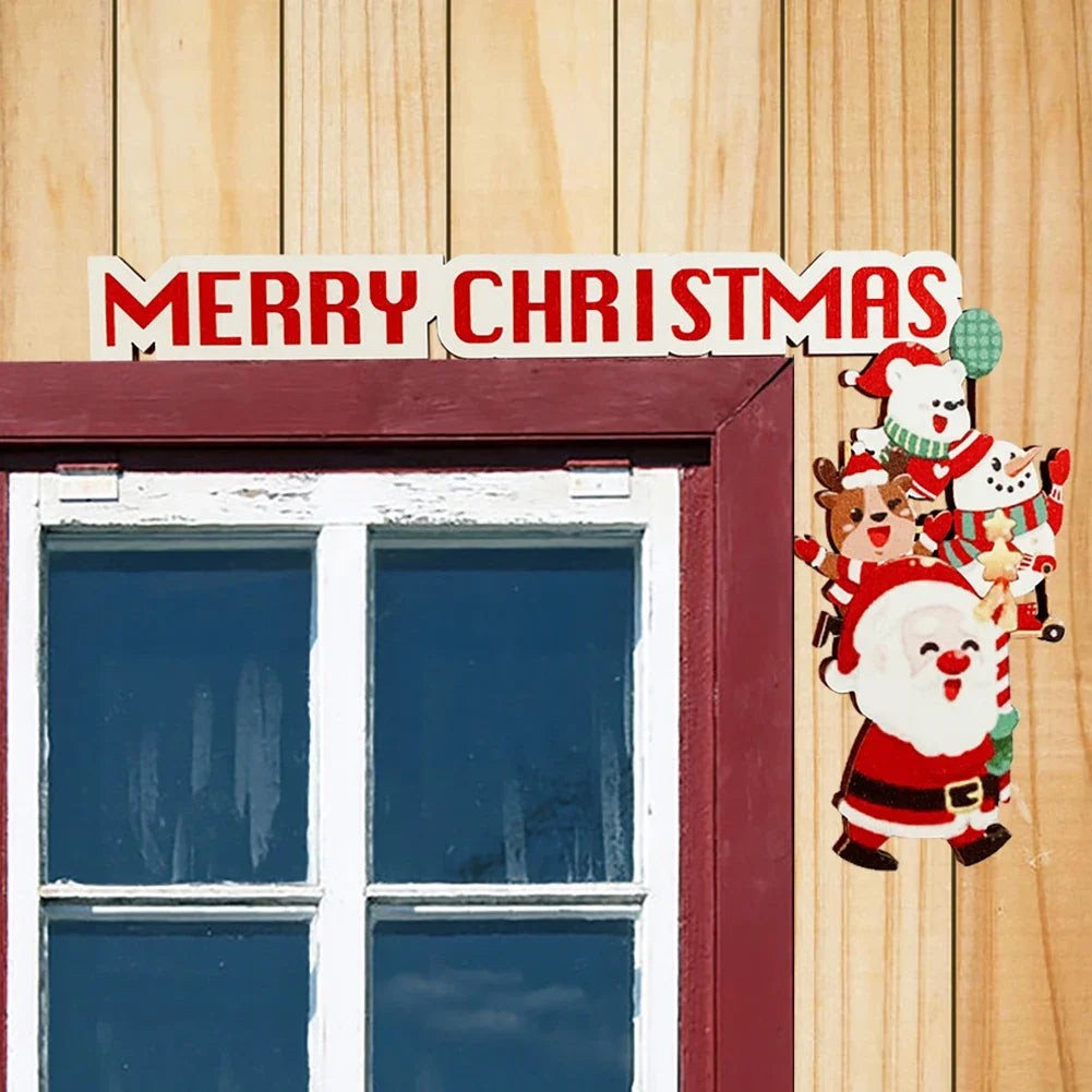 Christmas Door Frame Decoration Santa Claus Wooden Christmas Decorations Happy New Year 2024 Door Frame Trim Wood Xmas Decor