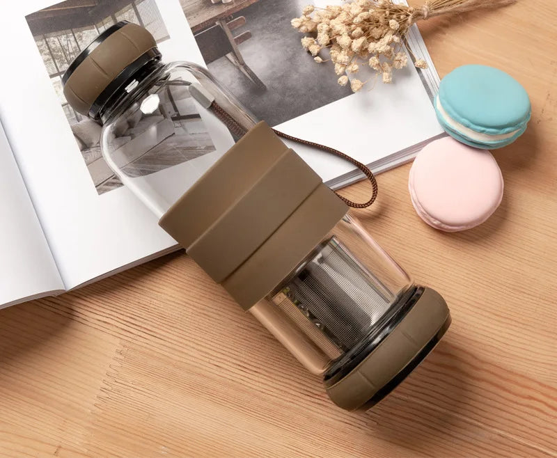 550ML Portable Rope Sports&Outdoor Glass Water Bottle Fruit Juice Kettle Drink Cup Directly Stainless Steel Tea Strainer