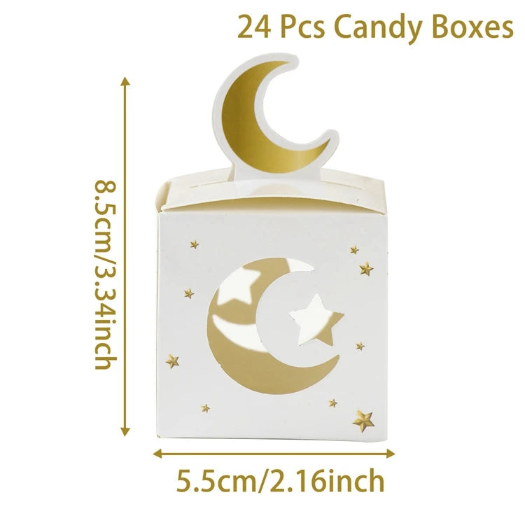 24Pcs Eid Mubarak Candy Gift Box Eid Black White Packaging Box Ramadan Decoration 2024 Islam Muslims Festive Party Supplies